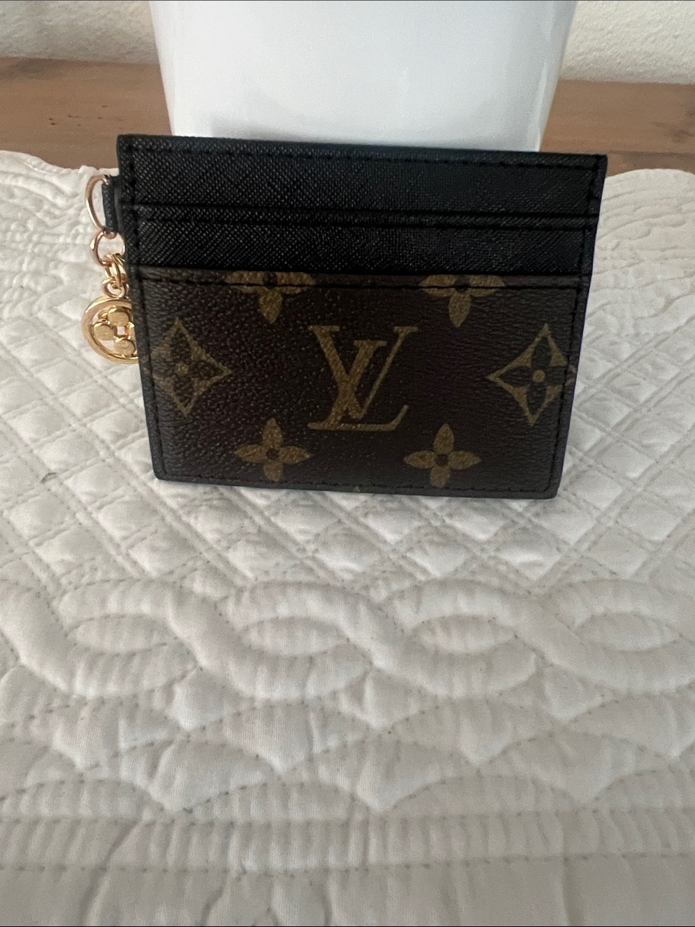 Monogram Card Holder with Black Trim and Gold Charm - Picture 2 of 3
